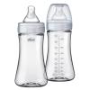 imageChicco Duo 9oz Hybrid Baby Bottle with InvinciGlass Inside and Plastic Outside  Dishwasher Bottle Warmer and Electric Sterilizer Safe  IntuiLatch Nipple  ClearGrey 2pkGrey
