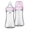 imageChicco Duo 9oz Hybrid Baby Bottle with InvinciGlass Inside and Plastic Outside  Dishwasher Bottle Warmer and Electric Sterilizer Safe  IntuiLatch Nipple  ClearPink 2pkPink