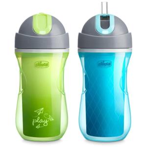 imageChicco Double Wall Insulated FlipTop Sippy Cup with Silicone Straw and SpillFree Lid 9oz TopRack Dishwasher Safe  Easy to Hold with Ergonomic Indents  Blue DiscoverTeal 2pk  12 monthGreen PlayTeal