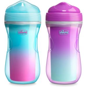 imageChicco DoubleWall Insulated Sippy Cup with BiteProof Rim Spout and SpillFree Lid 9oz  TopRack Dishwasher Safe  Easy to Hold Ergonomic Indents  GreenTeal Ombre 2pk  12 monthsPinkTealPurple Ombre