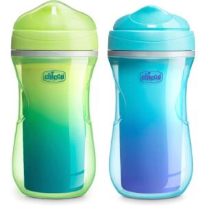 imageChicco DoubleWall Insulated Sippy Cup with BiteProof Rim Spout and SpillFree Lid 9oz  TopRack Dishwasher Safe  Easy to Hold Ergonomic Indents  GreenTeal Ombre 2pk  12 monthsGreenTeal Ombre