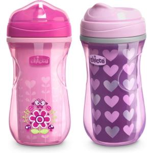 imageChicco DoubleWall Insulated Sippy Cup with BiteProof Rim Spout and SpillFree Lid 9oz  TopRack Dishwasher Safe  Easy to Hold Ergonomic Indents  GreenTeal Ombre 2pk  12 monthsPink  Purple