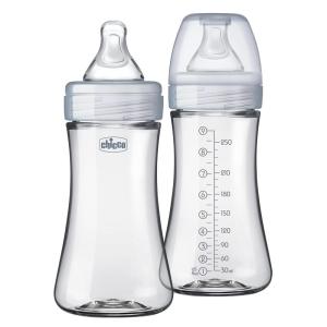 imageChicco Duo 9oz Hybrid Baby Bottle with InvinciGlass Inside and Plastic Outside  Dishwasher Bottle Warmer and Electric Sterilizer Safe  IntuiLatch Nipple  ClearGrey 2pkGrey