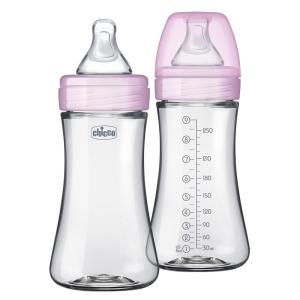 imageChicco Duo 9oz Hybrid Baby Bottle with InvinciGlass Inside and Plastic Outside  Dishwasher Bottle Warmer and Electric Sterilizer Safe  IntuiLatch Nipple  ClearPink 2pkPink