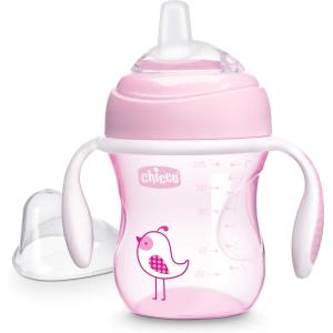 imageChicco Transition Sippy Cup with Silicone Spout and SpillFree Lid 7oz Calibration Markings  Removable Handles  TopRack Dishwasher Safe  Easy to Hold with Ergonomic Indents  Pink 4 monthsPink