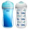 imageChicco DoubleWall Insulated Sippy Cup with BiteProof Rim Spout and SpillFree Lid 9oz  TopRack Dishwasher Safe  Easy to Hold Ergonomic Indents  BlueSharks 2pk  12 months