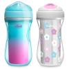 imageChicco DoubleWall Insulated Sippy Cup with BiteProof Rim Spout and SpillFree Lid 9oz  TopRack Dishwasher Safe  Easy to Hold Ergonomic Indents  TealPinkFloral 2pk  12 months