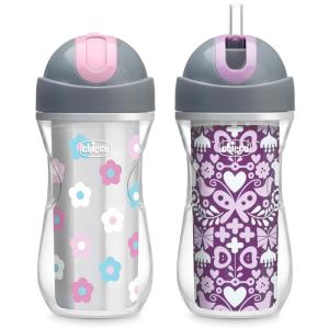 imageChicco DoubleWall Insulated FlipTop Sippy Cup with Silicone Straw and SpillFree Lid 9oz  TopRack Dishwasher Safe  Easy to Hold with Ergonomic Indents  FloralPurple Print 2pk  12 month