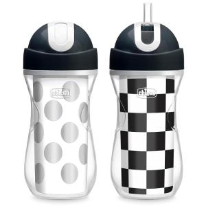 imageChicco DoubleWall Insulated FlipTop Sippy Cup with Silicone Straw and SpillFree Lid 9oz TopRack Dishwasher Safe  Easy to Hold with Ergonomic Indents  BlackWhiteSilver 2pk  12 months