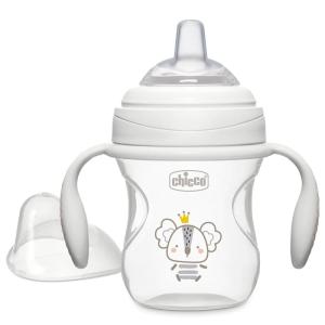 imageChicco Transition Sippy Cup with Silicone Spout and SpillFree Lid 7oz  Calibration Markings  Removable Handles  TopRack Dishwasher Safe  Easy to Hold with Ergonomic Indents  Grey  4 months