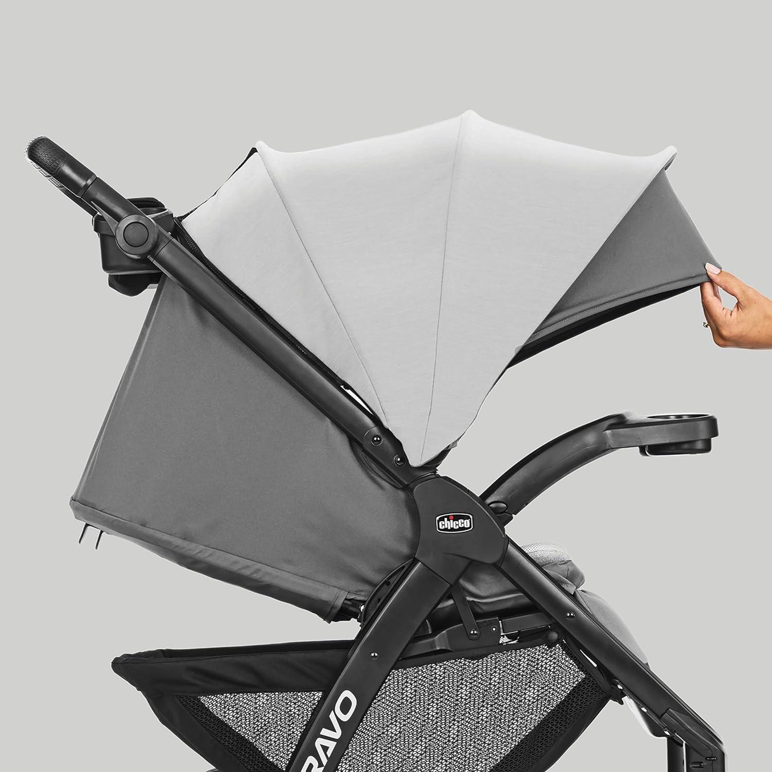 imageChicco Bravo Primo ClearTex Trio Travel System Bravo Primo QuickFold Stroller with Chicco KeyFit Max Zip ClearTex Infant Car Seat Car Seat and Stroller Combo  SomersetBlackDriftwood