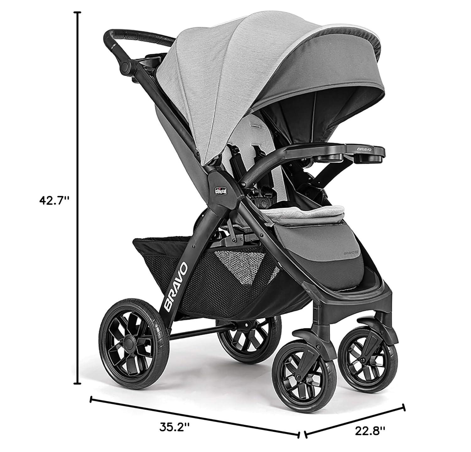 imageChicco Bravo Primo ClearTex Trio Travel System Bravo Primo QuickFold Stroller with Chicco KeyFit Max Zip ClearTex Infant Car Seat Car Seat and Stroller Combo  SomersetBlackDriftwood