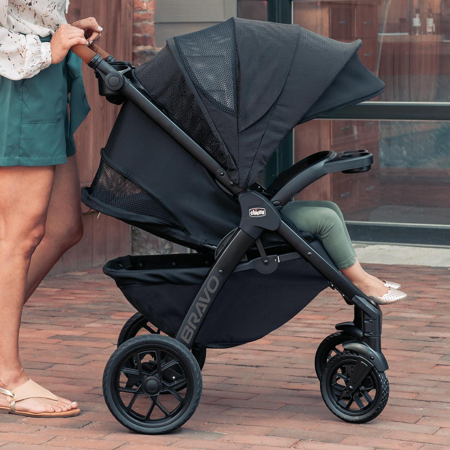 imageChicco Bravo Primo ClearTex Trio Travel System Bravo Primo QuickFold Stroller with Chicco KeyFit Max Zip ClearTex Infant Car Seat Car Seat and Stroller Combo  SomersetBlackSomerset