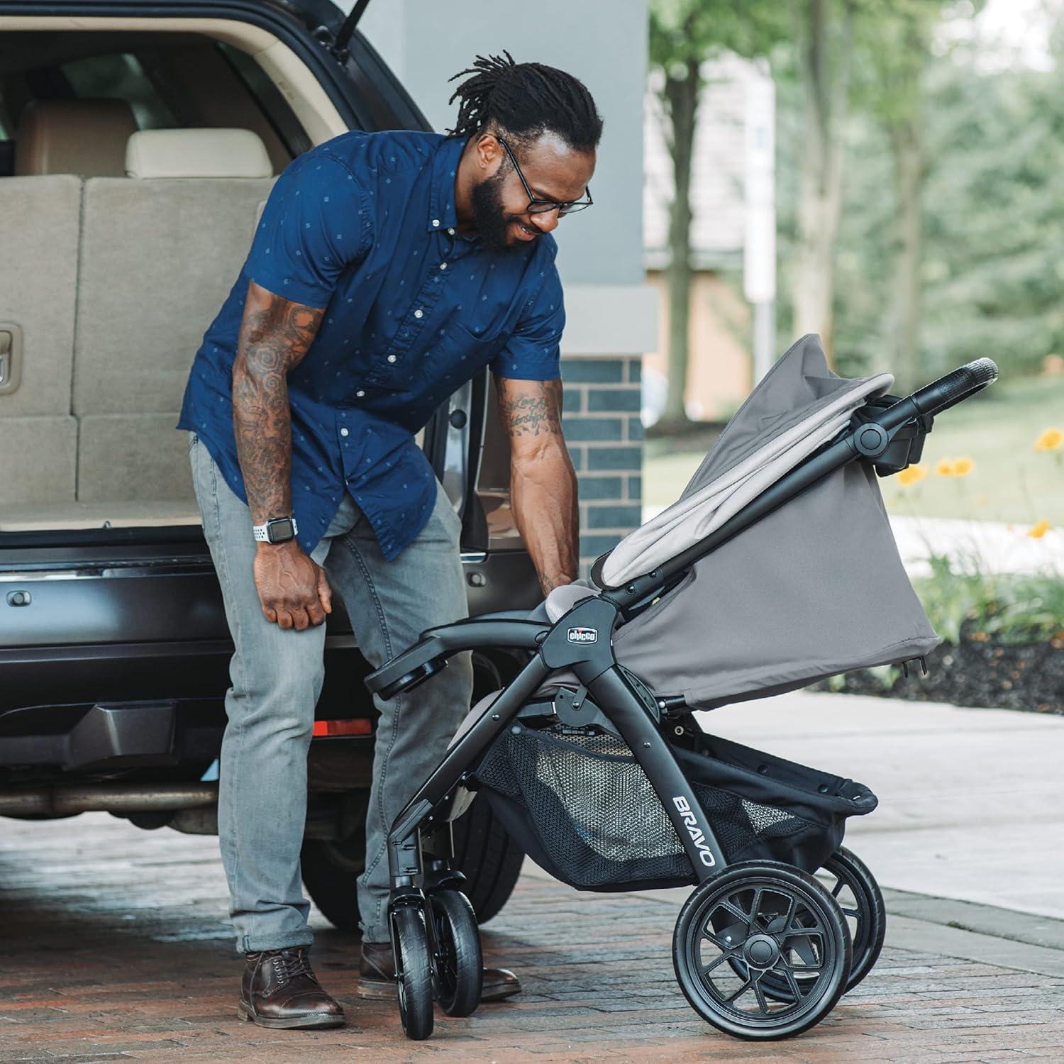imageChicco Bravo Primo ClearTex Trio Travel System Bravo Primo QuickFold Stroller with Chicco KeyFit Max Zip ClearTex Infant Car Seat Car Seat and Stroller Combo  SomersetBlackDriftwood