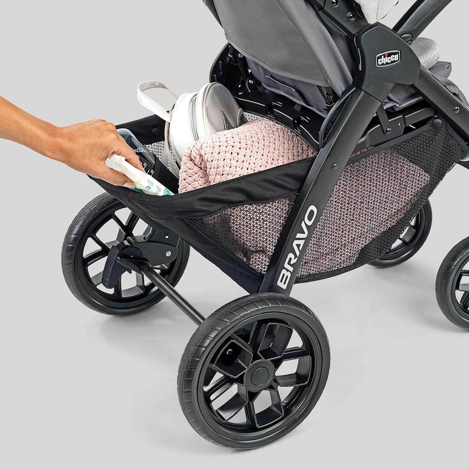 imageChicco Bravo Primo ClearTex Trio Travel System Bravo Primo QuickFold Stroller with Chicco KeyFit Max Zip ClearTex Infant Car Seat Car Seat and Stroller Combo  SomersetBlackDriftwood