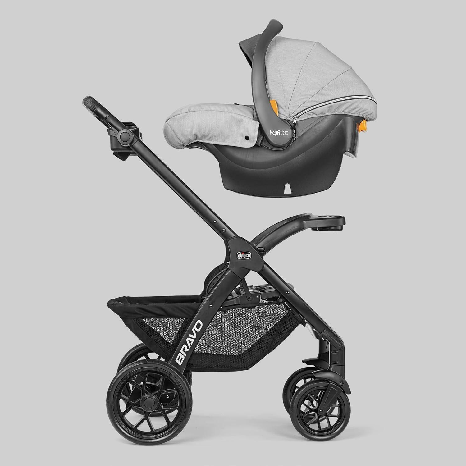 imageChicco Bravo Primo ClearTex Trio Travel System Bravo Primo QuickFold Stroller with Chicco KeyFit Max Zip ClearTex Infant Car Seat Car Seat and Stroller Combo  SomersetBlackDriftwood