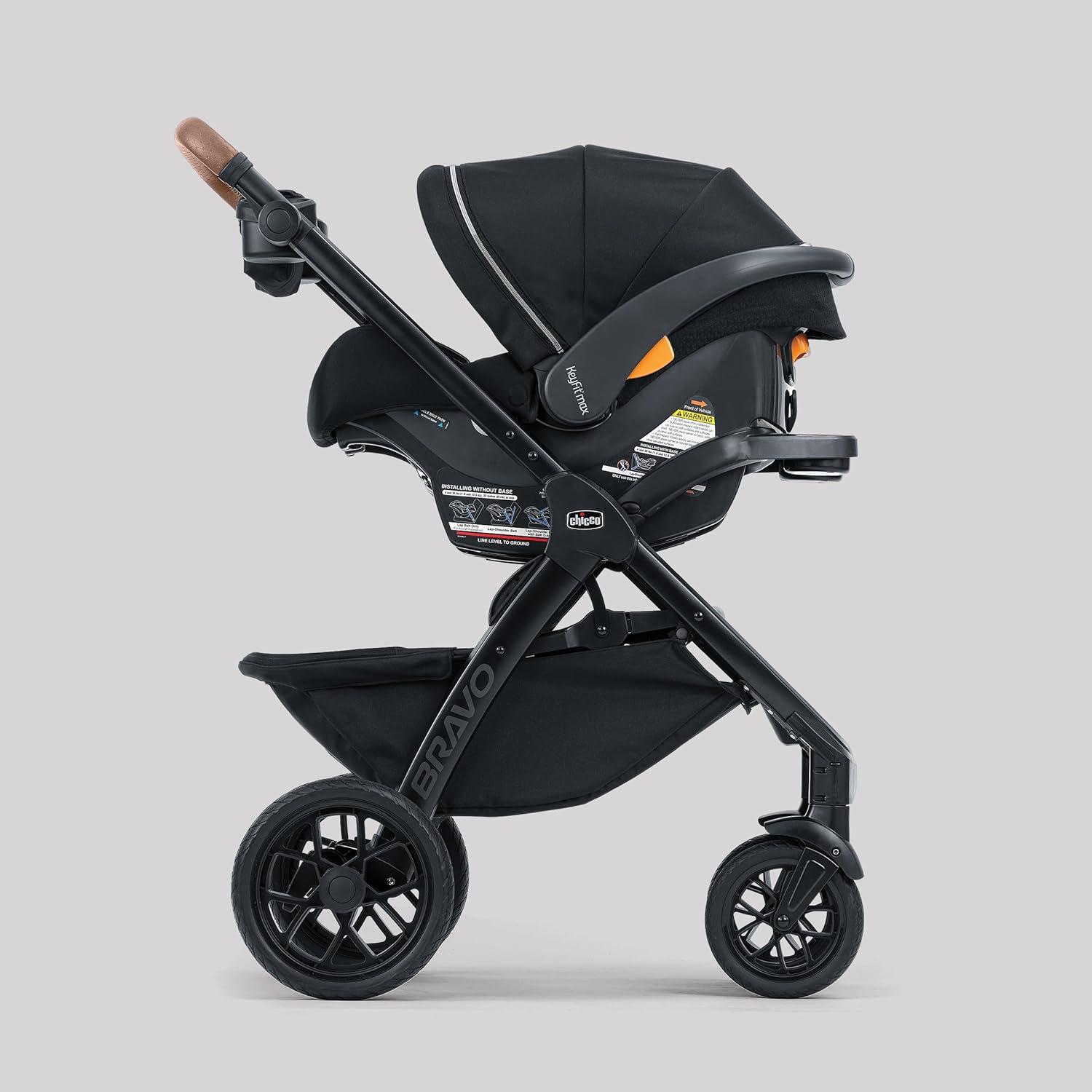 imageChicco Bravo Primo ClearTex Trio Travel System Bravo Primo QuickFold Stroller with Chicco KeyFit Max Zip ClearTex Infant Car Seat Car Seat and Stroller Combo  SomersetBlackSomerset