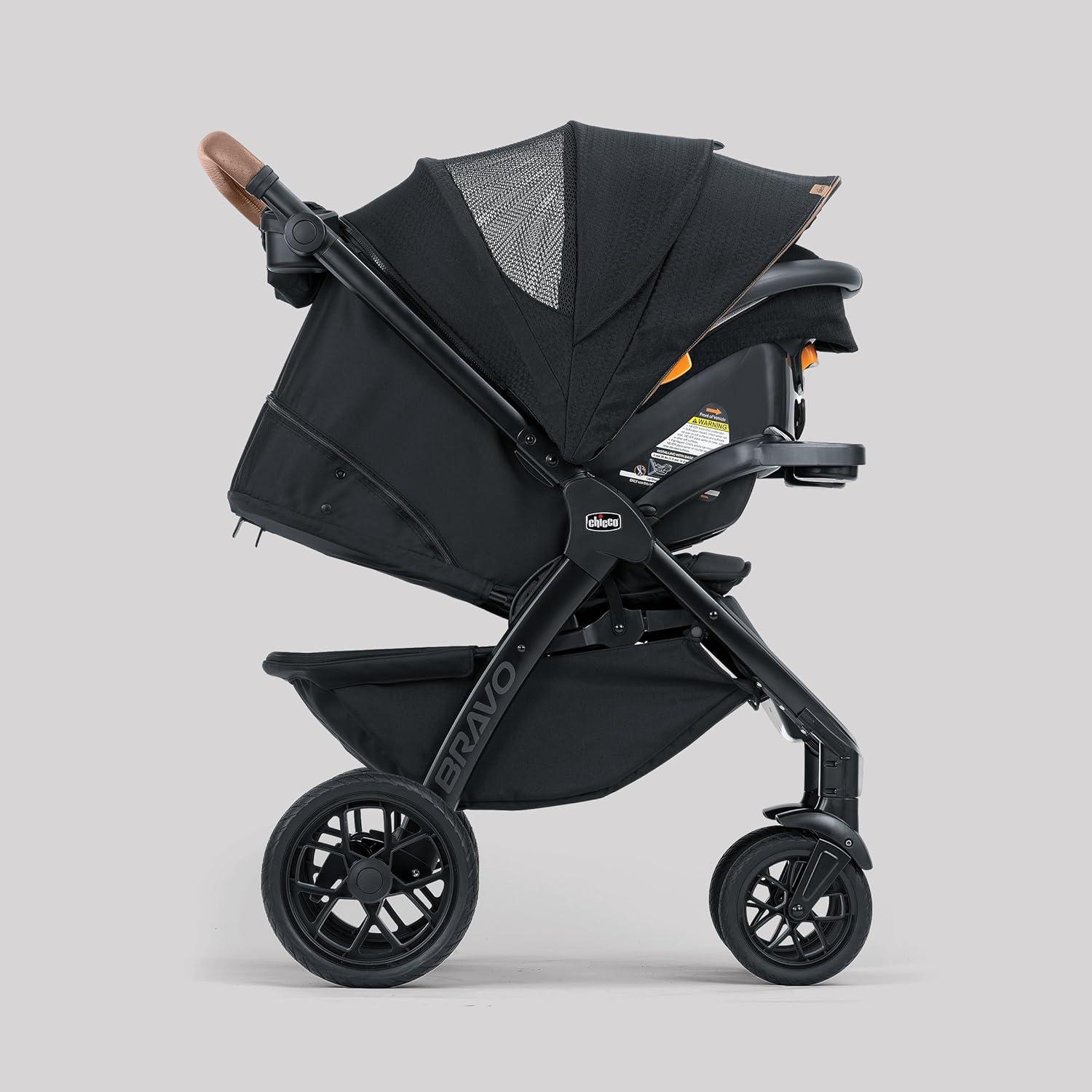 imageChicco Bravo Primo ClearTex Trio Travel System Bravo Primo QuickFold Stroller with Chicco KeyFit Max Zip ClearTex Infant Car Seat Car Seat and Stroller Combo  SomersetBlackSomerset