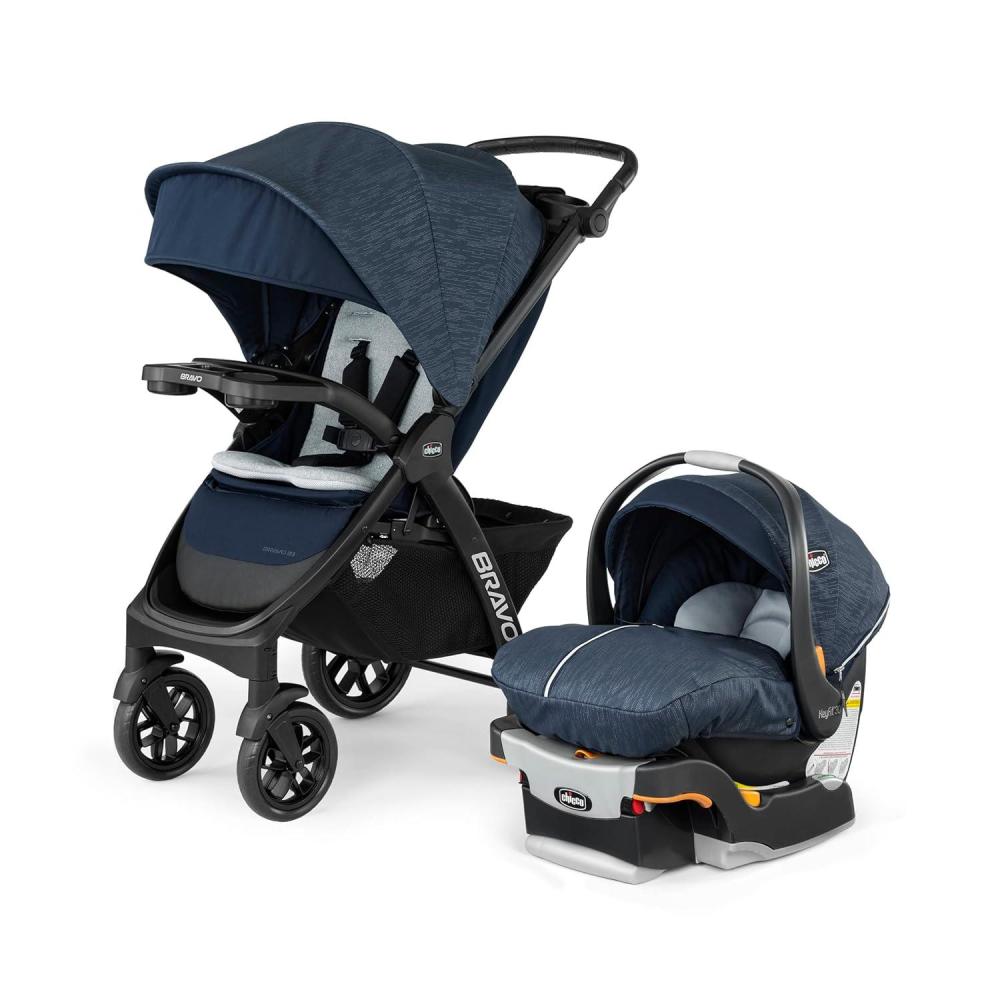 imageChicco Bravo Primo ClearTex Trio Travel System Bravo Primo QuickFold Stroller with Chicco KeyFit Max Zip ClearTex Infant Car Seat Car Seat and Stroller Combo  SomersetBlackHarbor