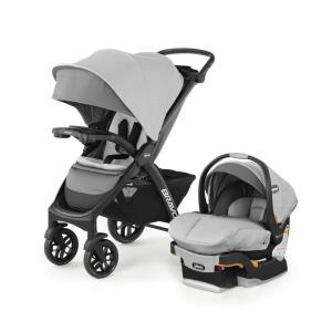 imageChicco Bravo Primo ClearTex Trio Travel System Bravo Primo QuickFold Stroller with Chicco KeyFit Max Zip ClearTex Infant Car Seat Car Seat and Stroller Combo  SomersetBlackDriftwood
