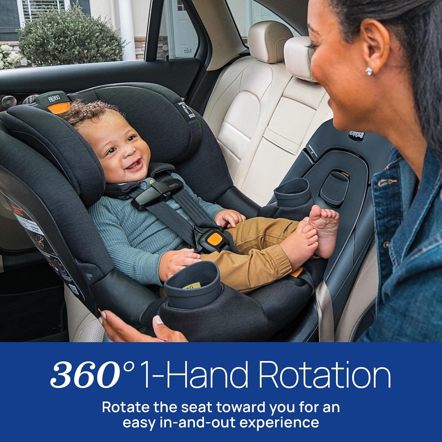 imageChicco Fit360 ClearTex Rotating Convertible Car Seat with 360 Degree Rotation for RearFacing and ForwardFacing LeverLock SelfTensioning Lock System  ObsidianBlackBlack