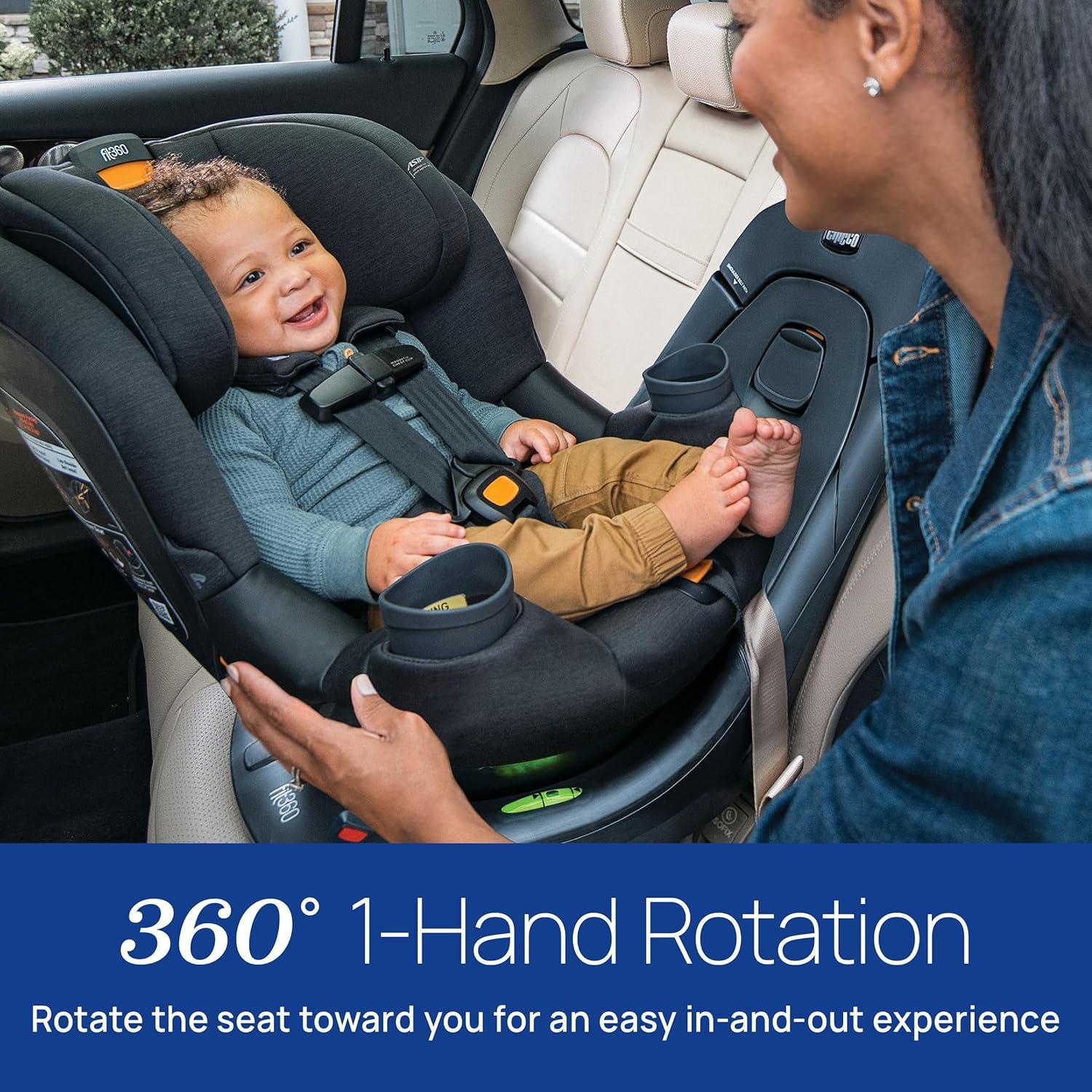 imageChicco Fit360 ClearTex Rotating Convertible Car Seat with 360 Degree Rotation for RearFacing and ForwardFacing LeverLock SelfTensioning Lock System  ObsidianBlackCarbon