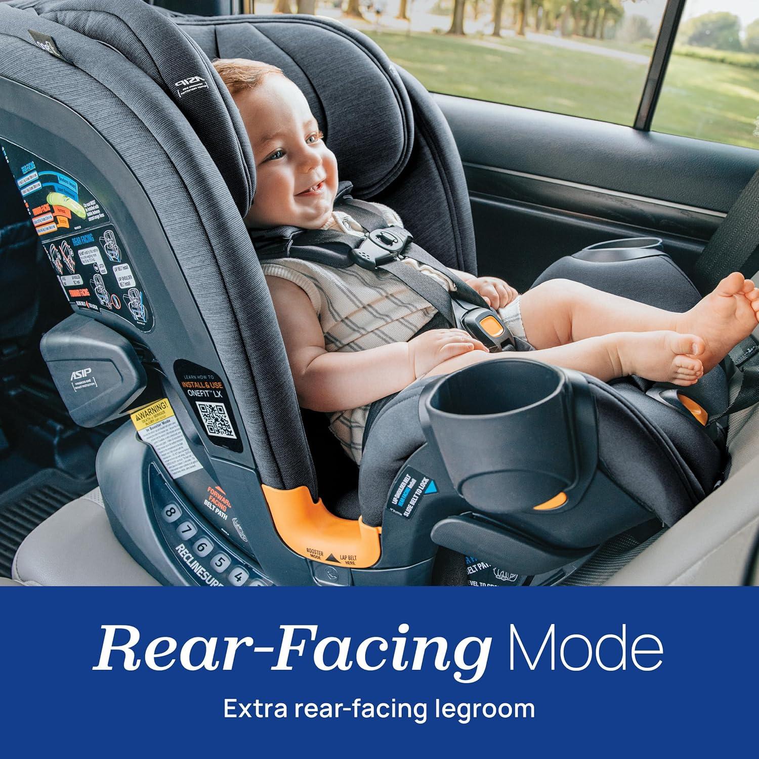imageChicco OneFit Max ClearTex AllinOne Car Seat with LeverLock Installation Slim Design Convertible Car Seat Seat for Infants and Children 5100 lbs  EnergyBlackEbony